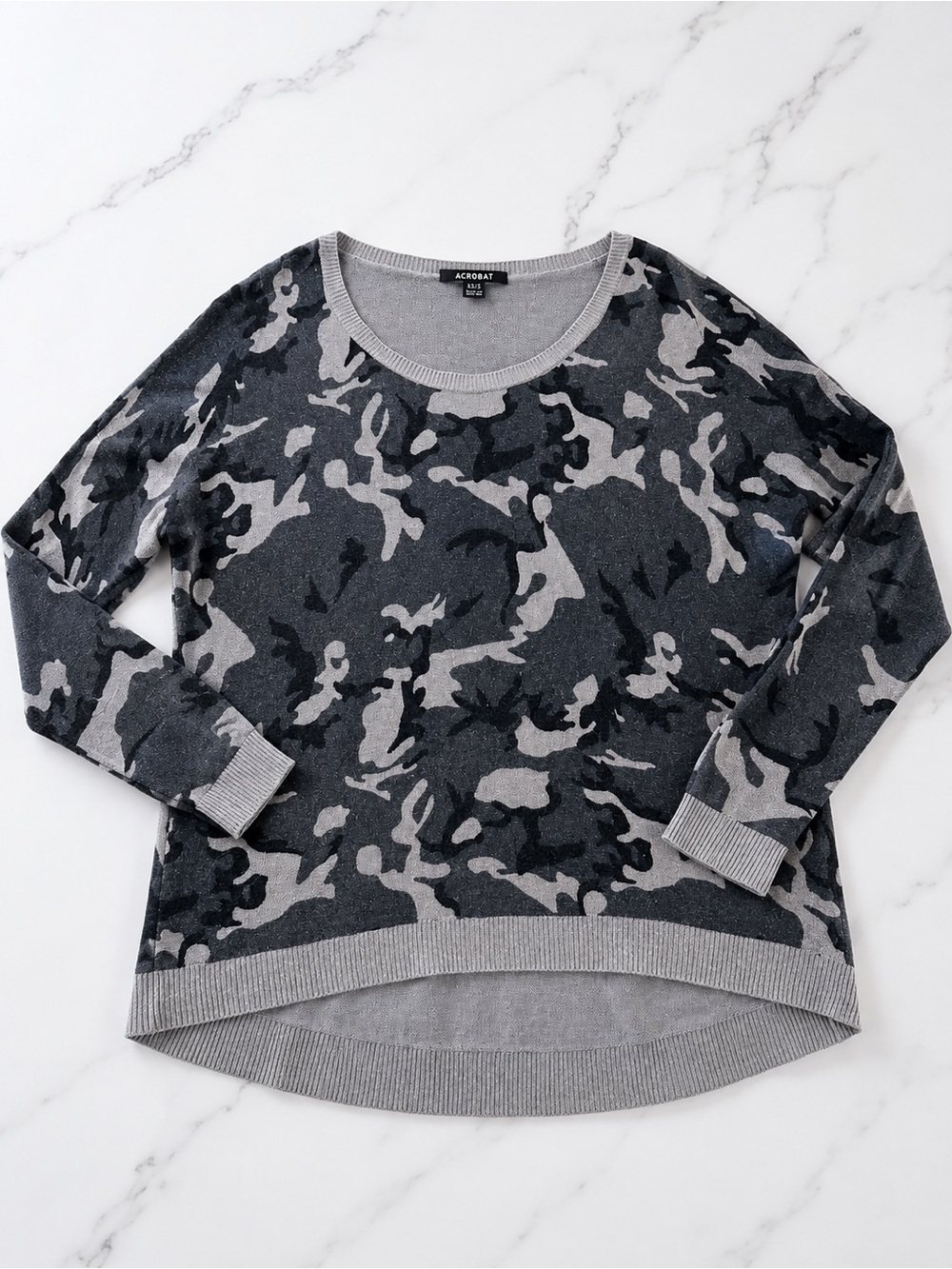 Acrobat Gray & Black Camouflage Scoop Neck Sweater